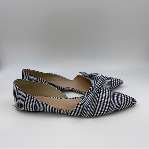J. Crew plaid bow top pointy toe ballet flats navy white size 12